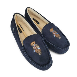 POLO Ralph Lauren Dezi Women's‎ Size 9 Navy Suede Leather Moccasin Slippers Bear